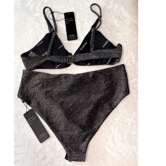 Bebe SZ L Black Metallic Shine Bikini - Picture 2 of 2
